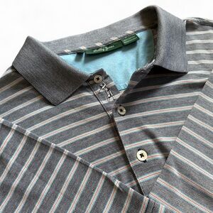 Bobby Jones Cotton Golf Polo- Striped Gray, Blue, White, and Orange Size Large